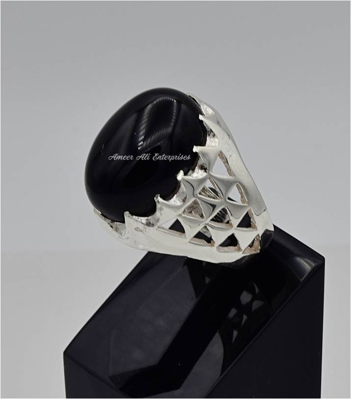 AAE 9971 Chandi Ring 925, Stone: Black Aqeeq