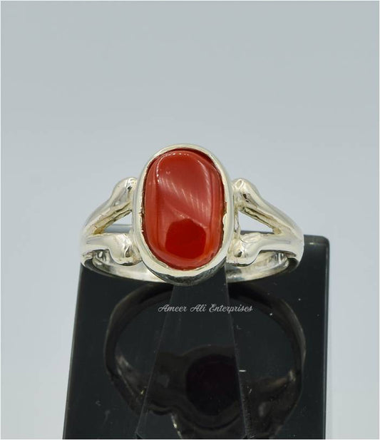 AAE 6279 Chandi Ring 925, Stone: Marjan (Coral)