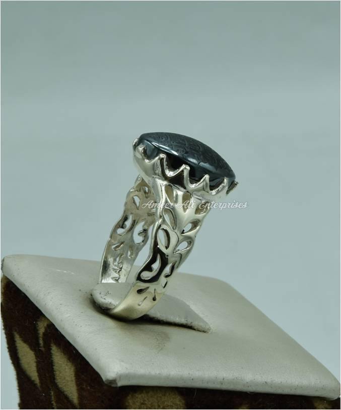 AAE 6145 Chandi Ring 925, Stone: Hadeed (Naad-e-Ali A.S) - AmeerAliEnterprises