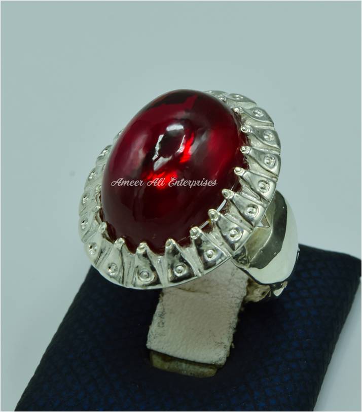 AAE 6825 Chandi Ring 925, Stone: Irani Poota Yaqoot