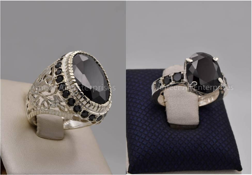 Silver Couple Rings: Pair 107,  Stone: Zircon - AmeerAliEnterprises