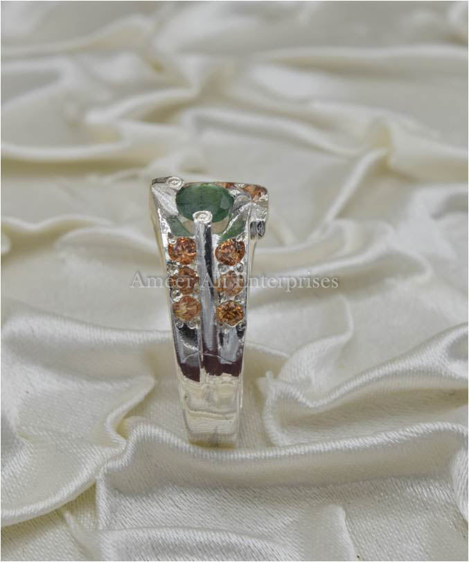 AAE 3635 Chandi Ring 925, Stone: Emerald (Zamurd)