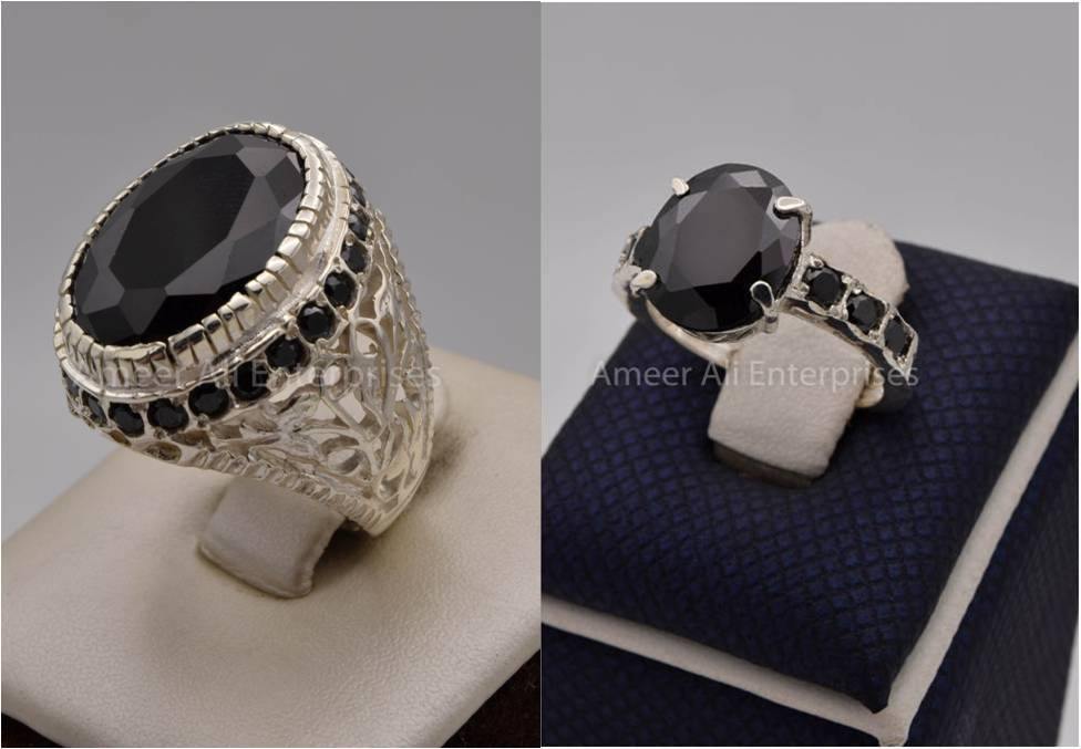 Silver Couple Rings: Pair 107,  Stone: Zircon - AmeerAliEnterprises