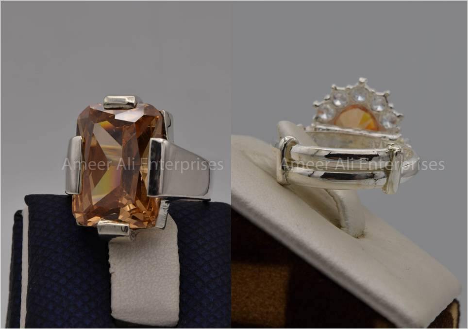 Silver Couple Rings: Pair 35,  Stone: Zircon - AmeerAliEnterprises