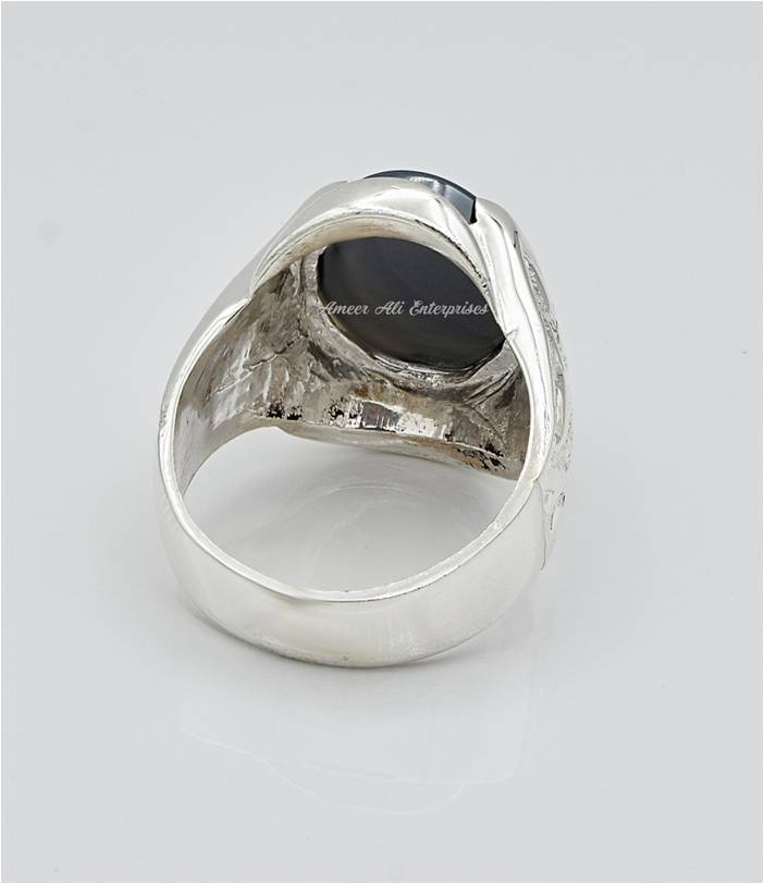 AAE 6669 Chandi Ring 925, Stone: Hadeed Engraved