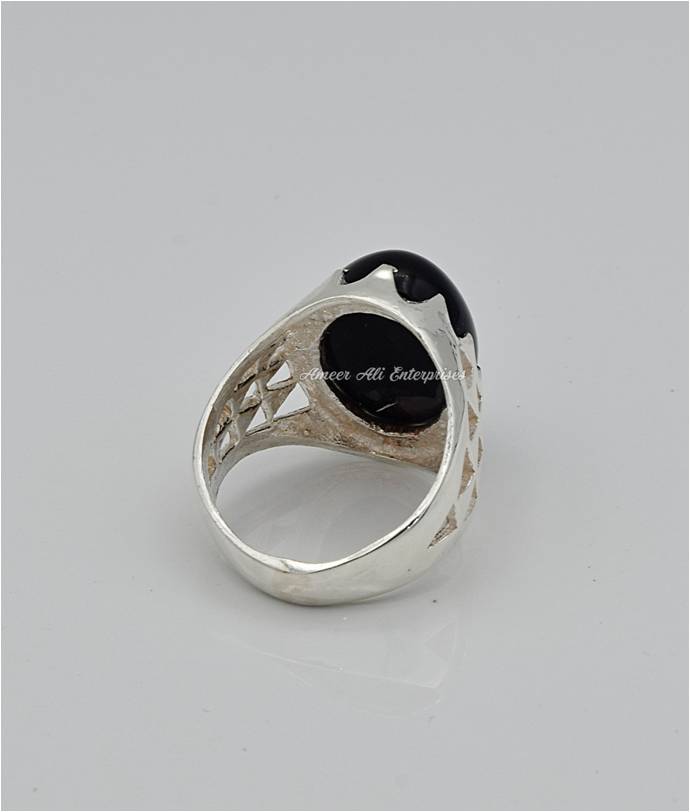 AAE 9971 Chandi Ring 925, Stone: Black Aqeeq