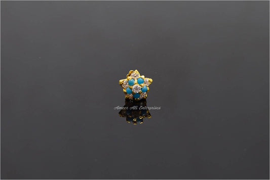 AAE 6930 Gold Nose Pin, Stone: Zircon & Feroza