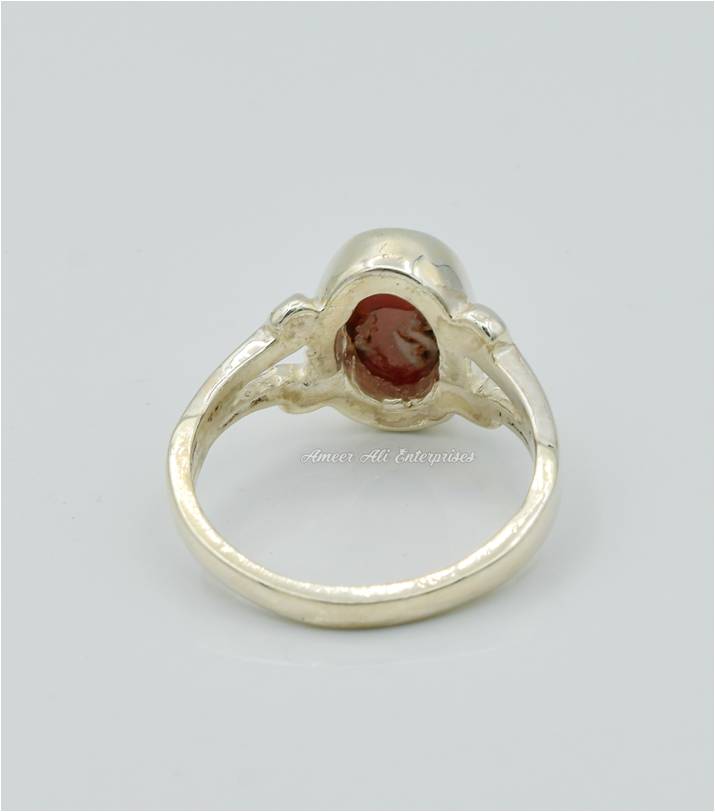 AAE 6279 Chandi Ring 925, Stone: Marjan (Coral)