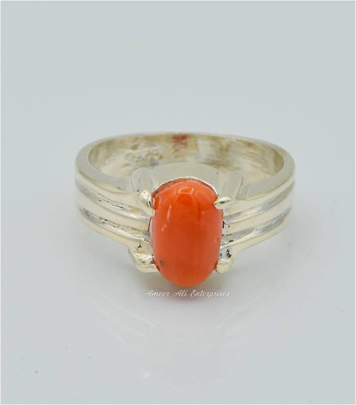 AAE 6273 Chandi Ring 925, Stone: Marjan (Coral)