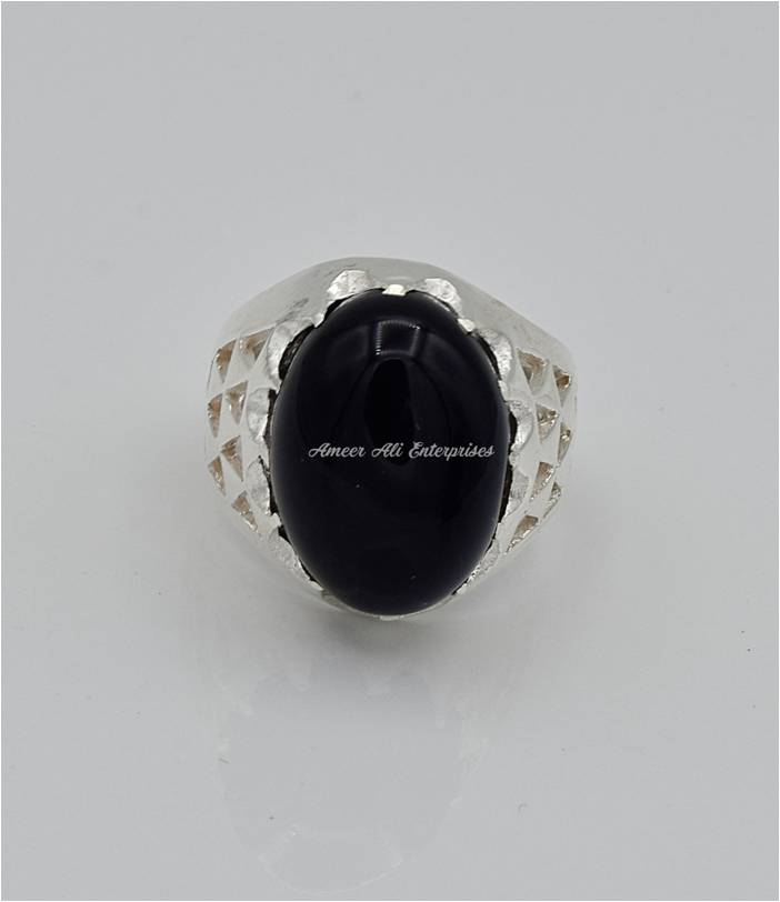 AAE 9971 Chandi Ring 925, Stone: Black Aqeeq