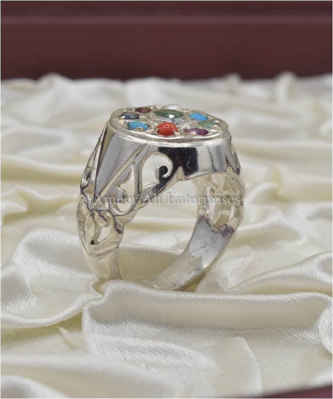 AAE 3627 Chandi Ring 925, Stone: Navratan (Nine Original Stones)