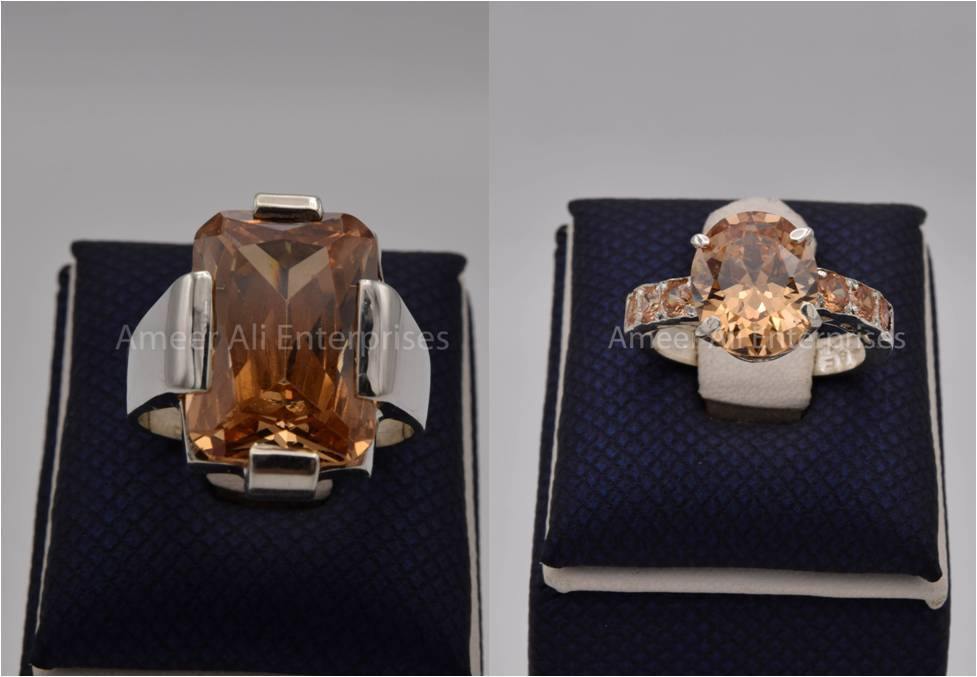 Silver Couple Rings: Pair 86,  Stone: Zircon - AmeerAliEnterprises