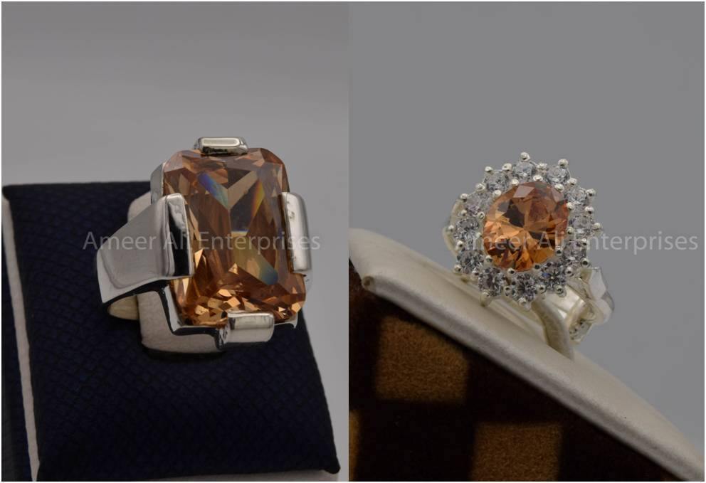 Silver Couple Rings: Pair 35,  Stone: Zircon - AmeerAliEnterprises