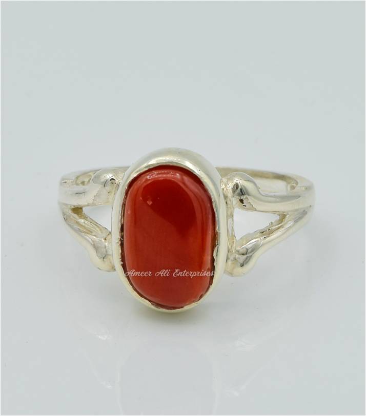 AAE 6279 Chandi Ring 925, Stone: Marjan (Coral)