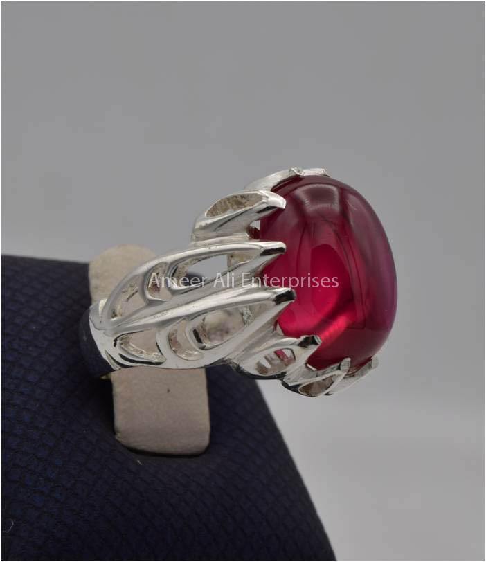 AAE 2212 Chandi Ring 925, Stone: Irani Poota Yaqoot (Anari Yaqoot) - AmeerAliEnterprises