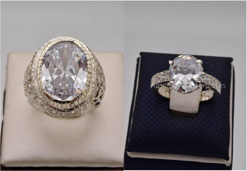 Silver Couple Rings: Pair 108,  Stone: Zircon - AmeerAliEnterprises