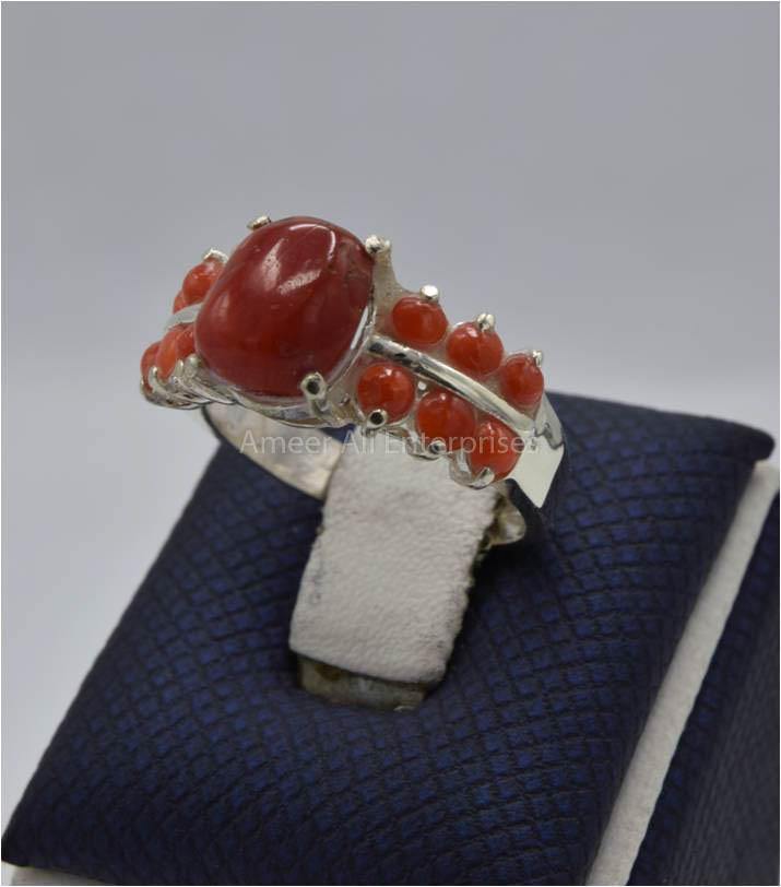 AAE 5827 Chandi Ring 925, Stone: Marjan - AmeerAliEnterprises
