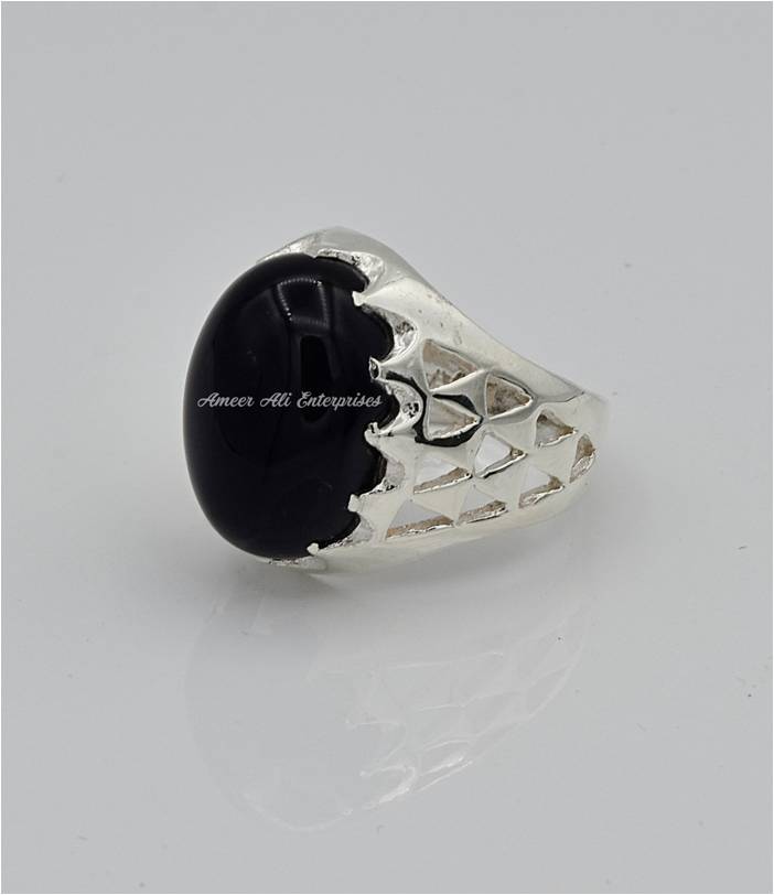 AAE 9971 Chandi Ring 925, Stone: Black Aqeeq