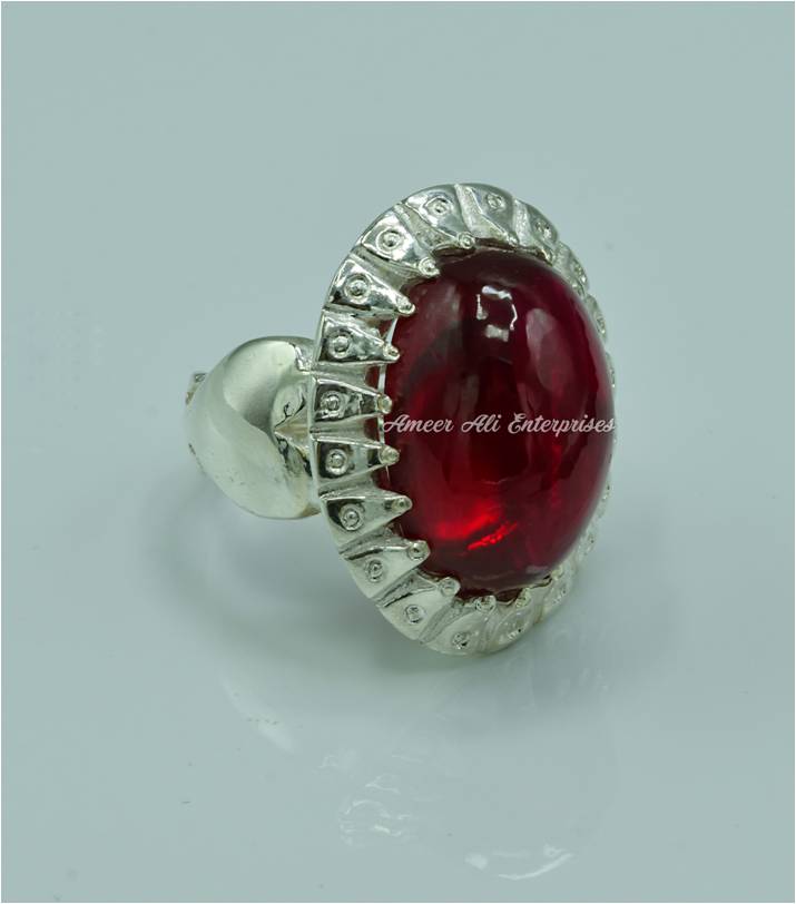 AAE 6825 Chandi Ring 925, Stone: Irani Poota Yaqoot