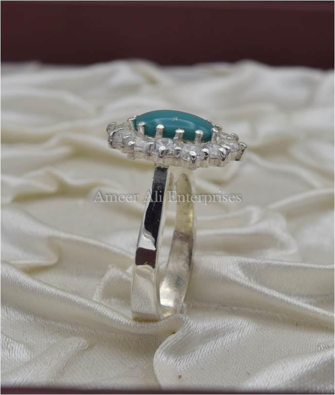 AAE 1216 Chandi Ring 925, Stone: Feroza (Turquoise) - AmeerAliEnterprises