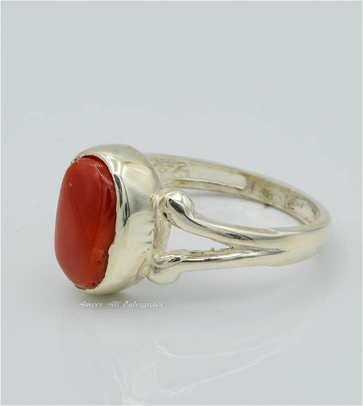 AAE 6279 Chandi Ring 925, Stone: Marjan (Coral)