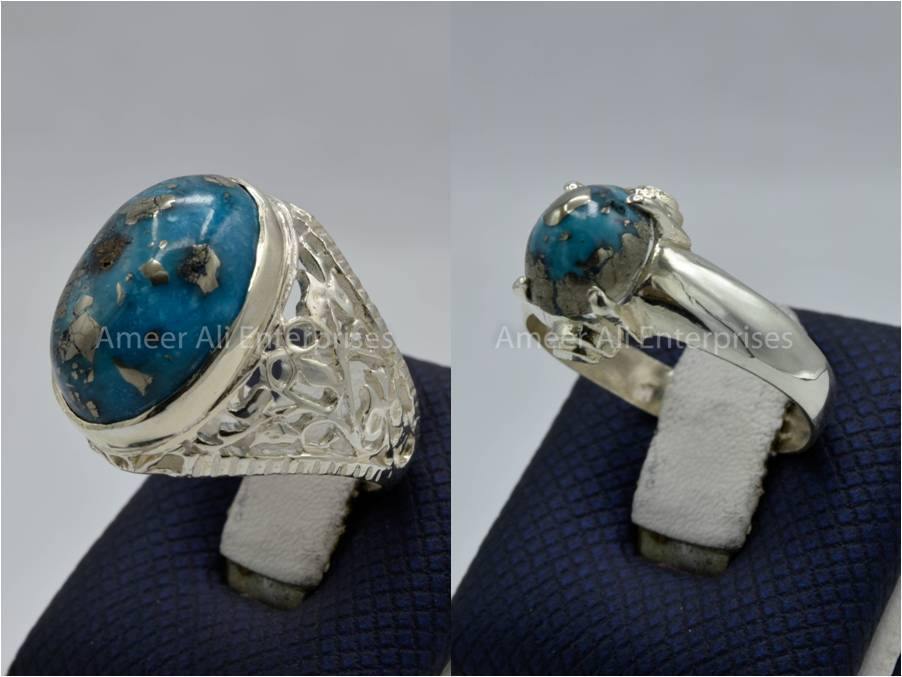 Silver Couple Rings: Pair 133,  Stone: Shajri Feroza - AmeerAliEnterprises