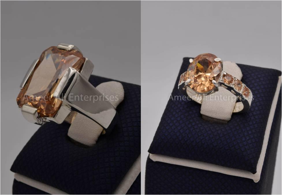 Silver Couple Rings: Pair 86,  Stone: Zircon - AmeerAliEnterprises