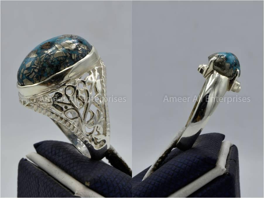 Silver Couple Rings: Pair 133,  Stone: Shajri Feroza - AmeerAliEnterprises