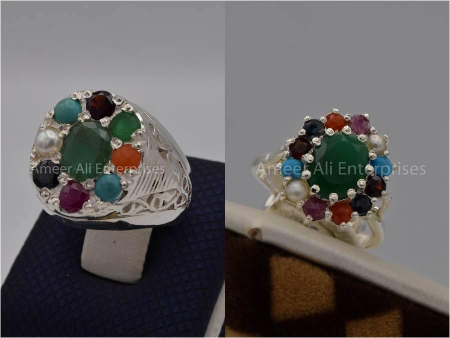 Silver Couple Rings: Pair 1, Stone: Nine Original Stones - AmeerAliEnterprises