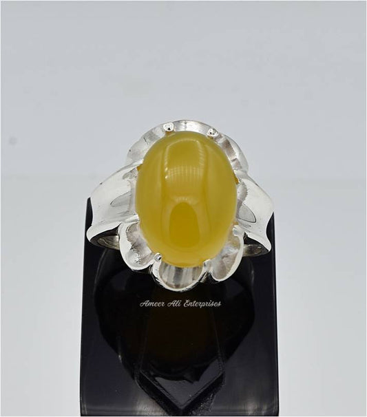 AAE 6671 Chandi Ring 925, Stone: Yellow Aqeeq