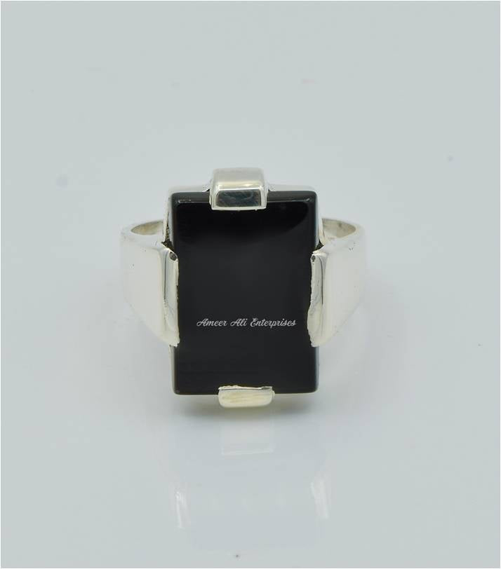 AAE 1120 Chandi Ring 925, Stone: Black Aqeeq