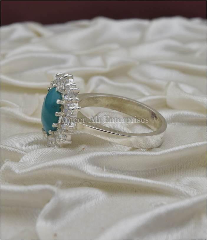 AAE 1216 Chandi Ring 925, Stone: Feroza (Turquoise) - AmeerAliEnterprises