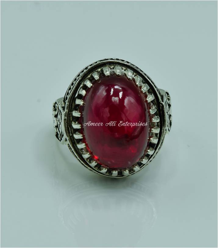 AAE 6826 Chandi Ring 925, Stone: Irani Poota Yaqoot