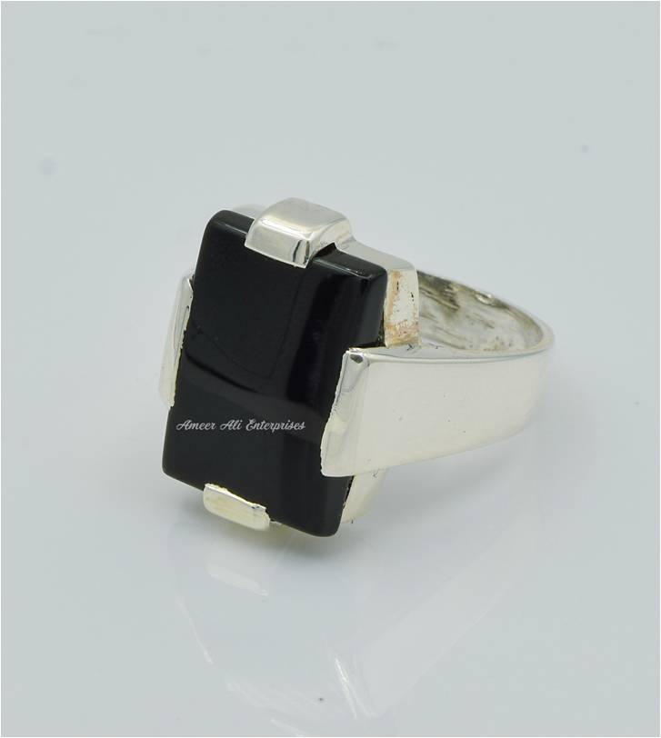 AAE 1120 Chandi Ring 925, Stone: Black Aqeeq