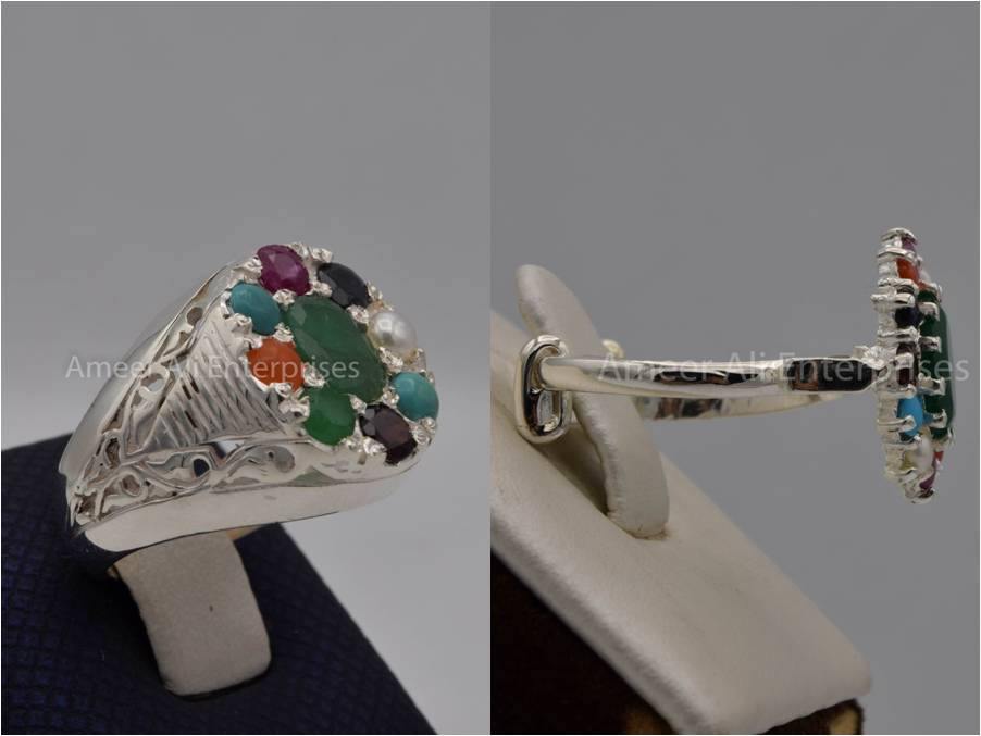 Silver Couple Rings: Pair 1, Stone: Nine Original Stones - AmeerAliEnterprises