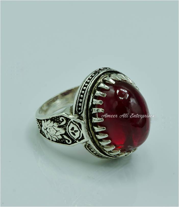 AAE 6826 Chandi Ring 925, Stone: Irani Poota Yaqoot