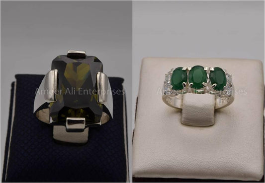 Silver Couple Rings: Pair 82,  Stone: Zircon - AmeerAliEnterprises