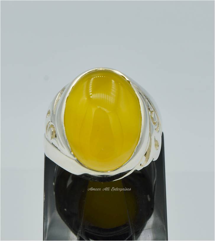 AAE 6235 Chandi Ring 925, Stone: Yellow Aqeeq