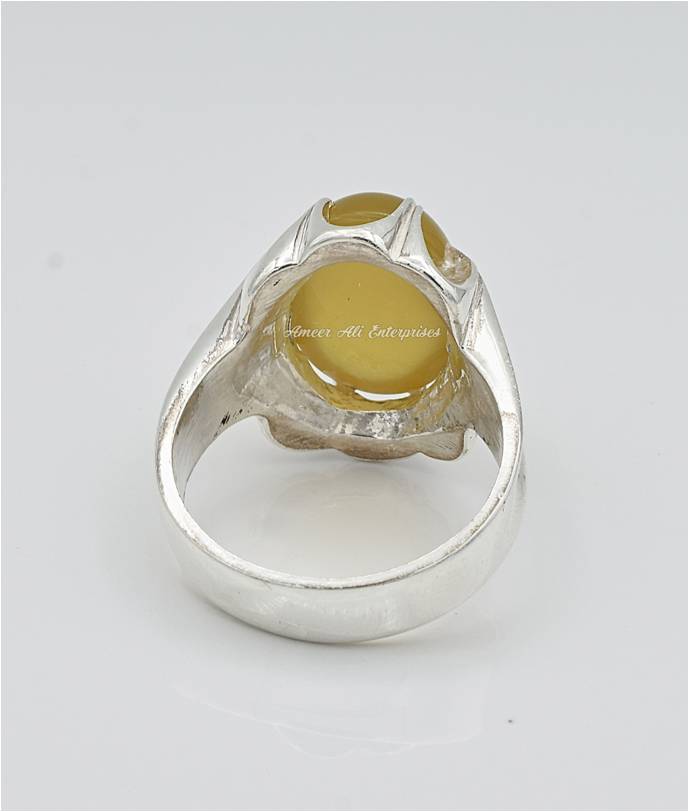 AAE 6671 Chandi Ring 925, Stone: Yellow Aqeeq