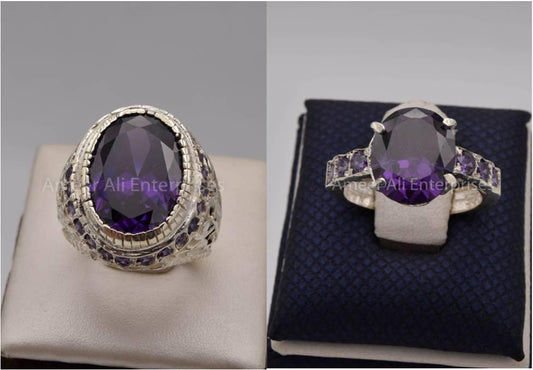 Silver Couple Rings: Pair 109,  Stone: Zircon - AmeerAliEnterprises