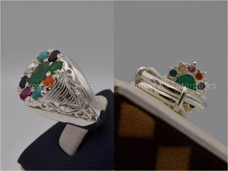 Silver Couple Rings: Pair 1, Stone: Nine Original Stones - AmeerAliEnterprises