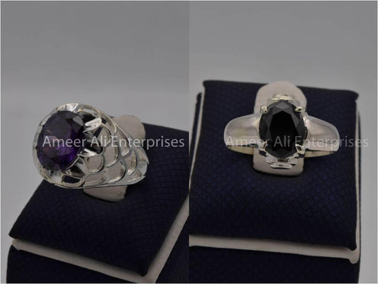 Silver Couple Rings: Pair 65, Stone: Zircon - AmeerAliEnterprises