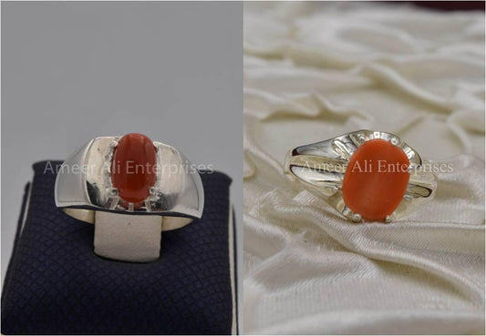Silver Couple Rings: Pair 93,  Stone: Marjan - AmeerAliEnterprises