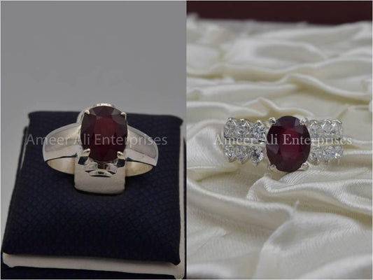 Silver Couple Rings: Pair 68, Stone: Ruby (Yaqoot) - AmeerAliEnterprises