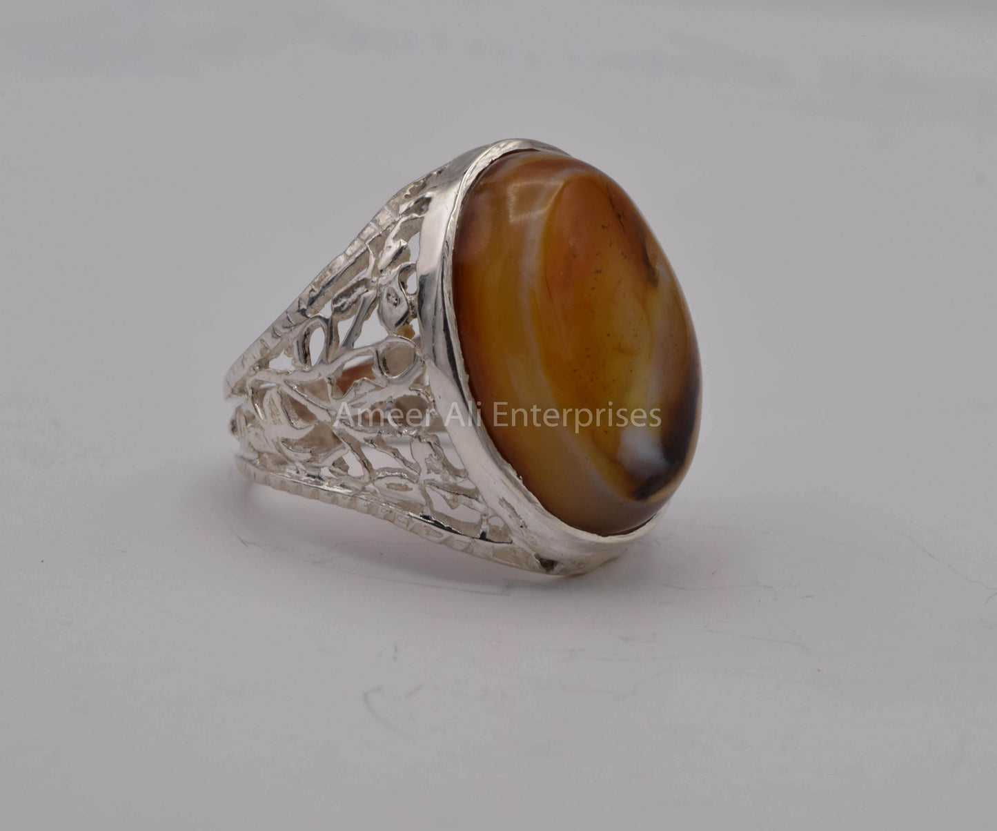 AAE 5666 Chandi Ring 925, Stone: Sulemani Aqeeq - AmeerAliEnterprises