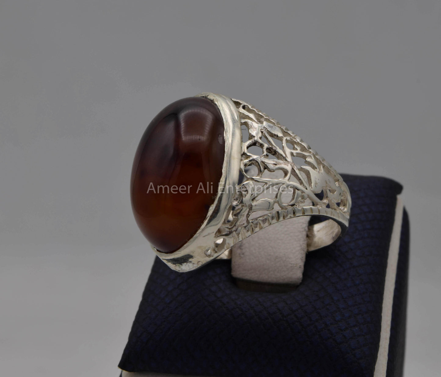 AAE 5659 Chandi Ring 925, Stone: Sulemani Aqeeq - AmeerAliEnterprises