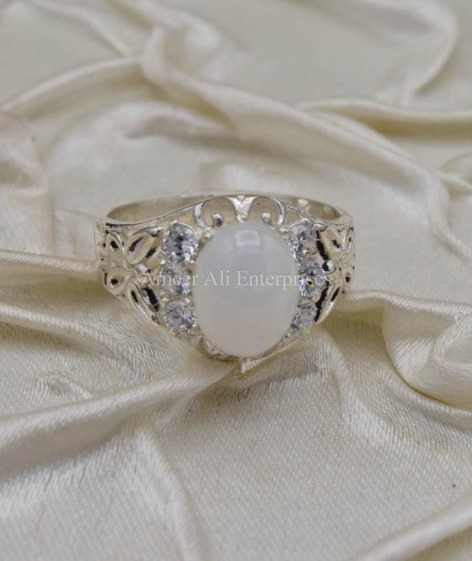 AAE 0322 Chandi Ring 925, Stone Opal (White) - AmeerAliEnterprises