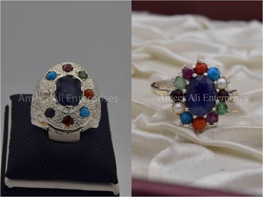 Silver Couple Rings: Pair 23,  Stone: Nine Original Stones - AmeerAliEnterprises