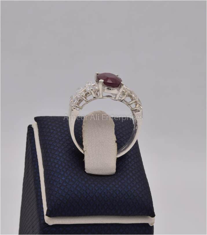 AAE 1134 Chandi Ring 925, Stone: Ruby (Yaqoot) - AmeerAliEnterprises