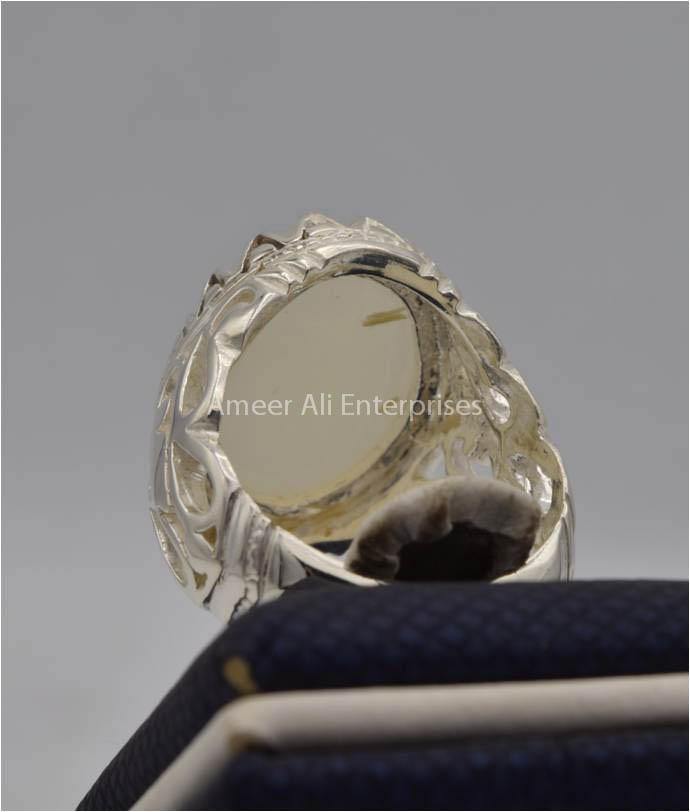 AAE 2219 Chandi Ring 925, Stone: Dur e Najaf - AmeerAliEnterprises